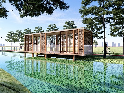 Park Rest Gallery Frame Lakeside Rest Pavilion Ecological Pin Landscape Pavilion 3d model