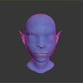 Game Movie Character Head Model With Blue Skin Pointed Pink Inner Ears And Facial Texture