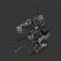 Camouflage Mechanical Robot With Tracked Legs Armed Weapons And Red Signal Light