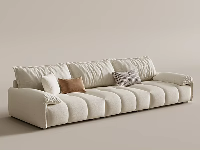 Beige Sectional Sofa with Modern Upholstered Design and Decorative Pillows for Living Room 3d model