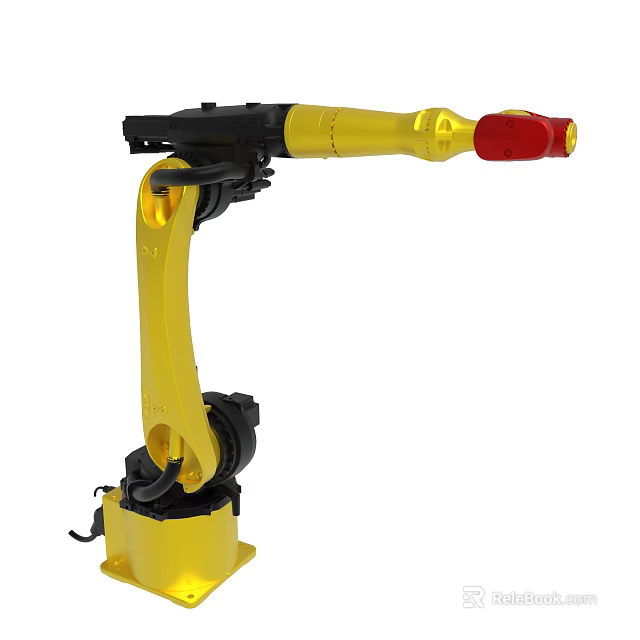 Yellow Black Red Industrial Robotic Mechanical Arm With Red End Effector 3d model
