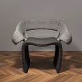 Modern Gray Fabric Leisure Chair With Unique Curved Frame On Wooden Floor
