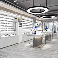 Modern Eyewear Store Interior Design With Display Shelves Counters And Hanging Lights 3d model