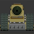 3D Cartoon Tank With Yellow Body Green Cannon Tracks And Spikes