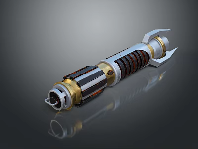 Futuristic Metallic Weapon Featuring Silver Gold Components Ring Design And Energy Core 3d model