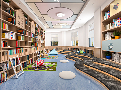 Modern Reading Room Kindergarten Reading Room Entertainment Room Bookcase Children's Table and Chair Blackboard Wall Children's Reading Room Book Bar 3d model