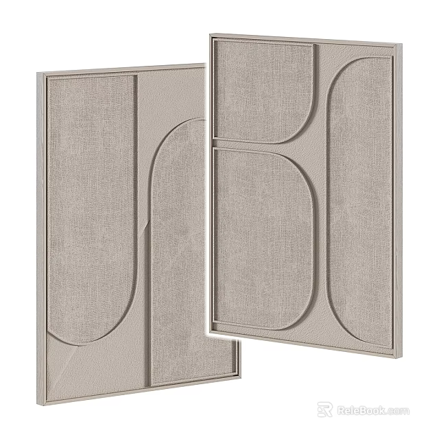 Neutral Tone Decorative Panels With Linen Texture Geometric Curved Rectangular Shapes Modern Wall Decor 3d model 