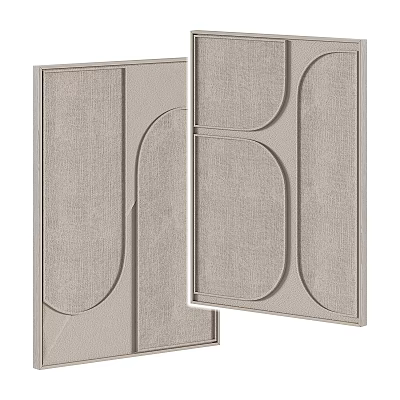 Neutral Tone Decorative Panels With Linen Texture Geometric Curved Rectangular Shapes Modern Wall Decor 3d model