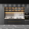 Modern Kitchen Interior With Gray Cabinets Wooden Backsplash And Lighting 3d model