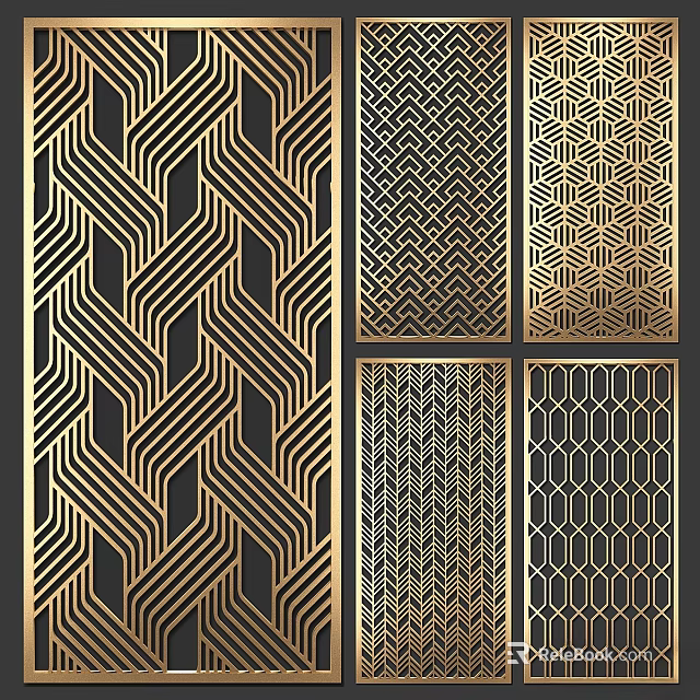 Geometric Pattern Wall Decor With Golden Lines And Black Background Designs 3d model 