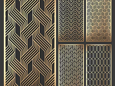 Geometric Pattern Wall Decor With Golden Lines And Black Background Designs 3d model