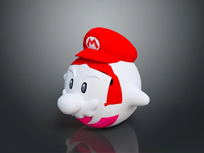 Mario Inspired Round Creature With Red Hat M Logo White Body And Pink Base 3d model
