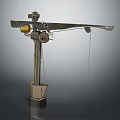 Antique Mechanical Lever Structure With Metal Arm Rotating Wheel And Suspended Rope