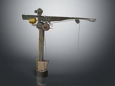 Antique Mechanical Lever Structure With Metal Arm Rotating Wheel And Suspended Rope 3d model
