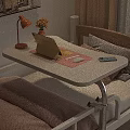 Mobile Functional Desk with Tablet Stand Mouse Phone Orange Lamp and Flower Vase Beside Bed