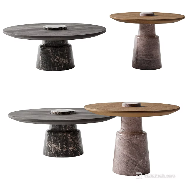 Modern Coffee Tables With Round Tops And Marble Bases In Dark Brown Wooden Styles 3d model 