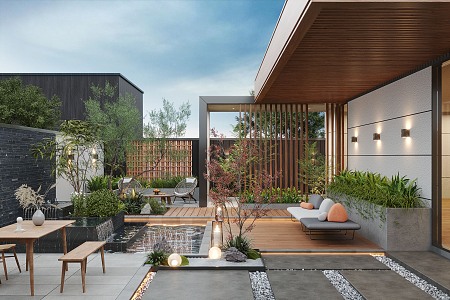 Modern courtyard landscape 3d model