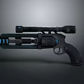 Futuristic Black Pistol Weapon With Scope And Blue Mechanical Design Accents