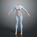 Light Blue Tight Fitting Long Sleeve Leotard With Golden Accents And Design Details