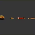 Assorted Food Collection With Hamburgers Steaks Sliced Meat Bread Rolls And Cookies