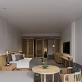Hotel Room Interior Design With Cozy Bed Wooden Wardrobe TV And Round Table