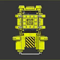 Yellow Mechanical Cube Structure With Support Arms And Black Striped Details 3d model