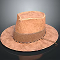 Brown Wide Brimmed Hat With Suede Material And Leather Strap For Daily Use
