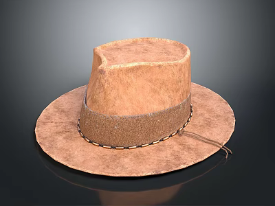 Brown Wide Brimmed Hat With Suede Material And Leather Strap For Daily Use 3d model Brown Wide Brimmed Hat With Suede Material And Leather Strap For Daily Use 3d model