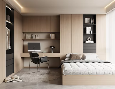 Modern Tatami Bedroom Tatami Room Multifunctional Room Study Tatami Bed Desk and Chair Combination 3d model