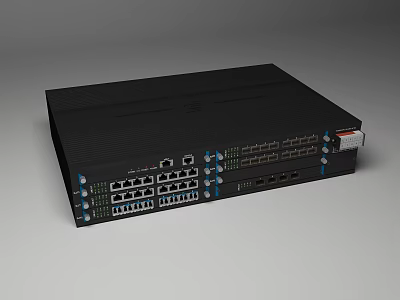 Industrial Rack Mounted Equipment With Multiple Ethernet Ports And Indicator Lights 3d model