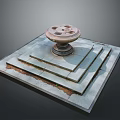 Stone Decorative Platform With Multi layered Square Base And Circular Top Design 3d model