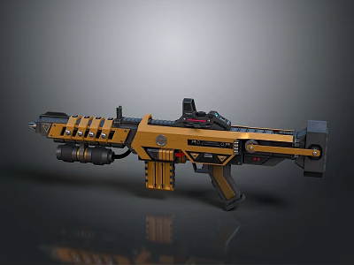 Futuristic Gold And Black Weapon With Mechanical Components And Tactical Scope 3d model
