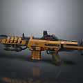 Futuristic Gold And Black Weapon With Mechanical Components And Tactical Scope