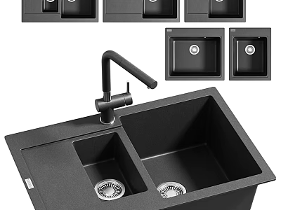 Black Double Bowl Kitchen Sink With Faucet And Various Designs 3d model