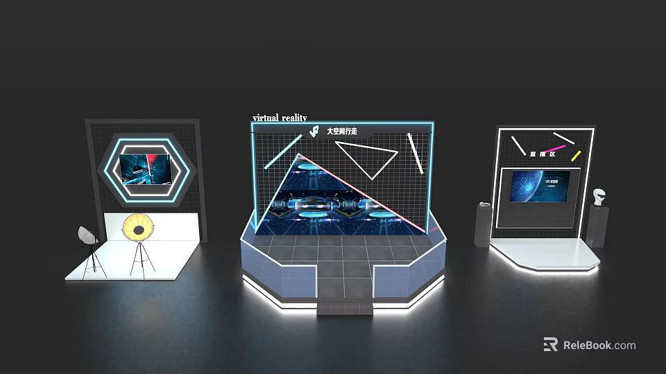 Virtual Reality Stage With Geometric Design Illuminated Edges And Display Areas 3d model 