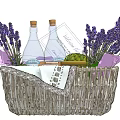 Decorative Ornament Set with Wicker Basket Lavender Artichoke Bottles Jar and Lemon Slices