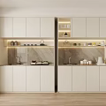 Modern Kitchen Interior With Light Colored Cabinets Marble Countertops And Sinks 3d model