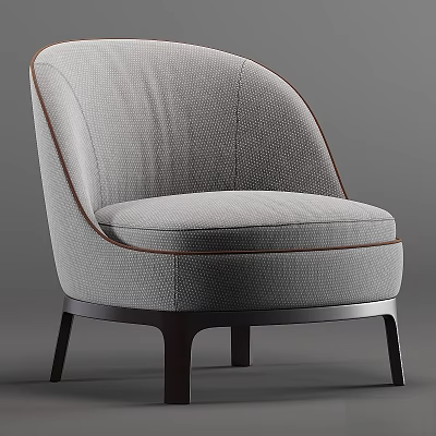 Gray Fabric Accent Chair With Curved Backrest Brown Stitching And Dark Wooden Legs 3d model