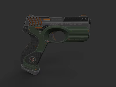 Modern Tactical Pistol 3D Render With Green Black Body And Orange Accents 3d model