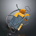 Handheld Gray Electronic Device with Yellow Components and Coiled Cables 3d model