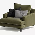 Modern Olive Green Upholstered Single Sofa With Black Gray Cushions And Slim Legs