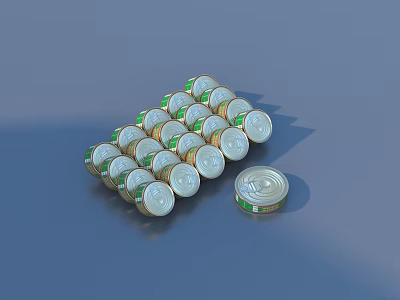 Stacked Canned Food Products With White Lids And Green Trim 3d model