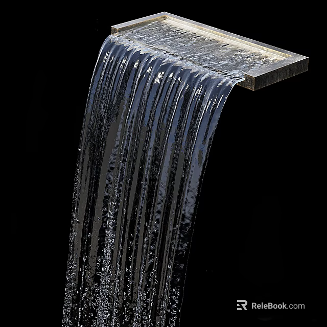 Vertical Water Fountain with Flowing Curtain Effect from Metal Panel Clear Water Texture 3d model 