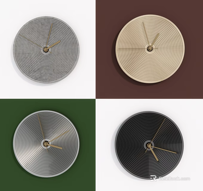 Modern Minimalist Wall Clocks With Concentric Circle Texture Golden Hands And Four Colors 3d model 