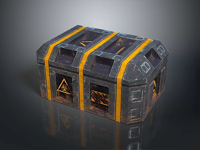 Gray Metal Storage Box With Yellow Stripes Geometric Patterns And Secure Lock Compartments 3d model