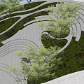 Serene Garden Landscape Design With Curved Walkways Trees Grass And Paved Stones