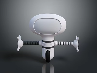 3D Robot With White Head Circular Display Striped Arms And Black Base Design 3d model