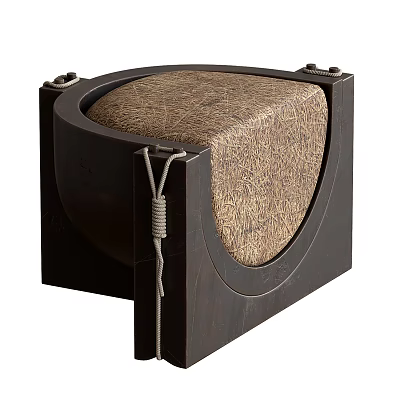 Modern Single Chair With Dark Wooden Frame Textured Fabric Cushion And Rope Accent 3d model