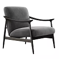 Modern Beige Upholstered Accent Chair With Black Armrest And Wooden Legs