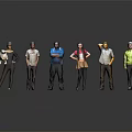 Group of people in casual clothing standing with different poses on gray background